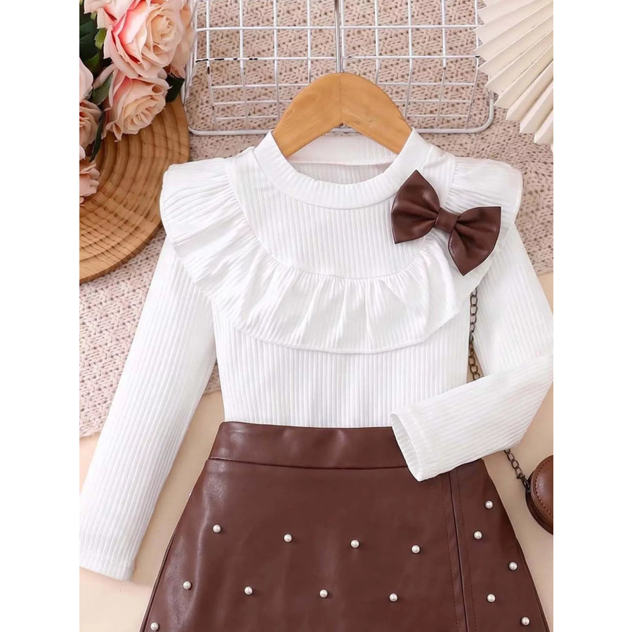 Children’s Ruffled Long Sleeve Top and Skirt Set White / 4Y Apparel and Accessories