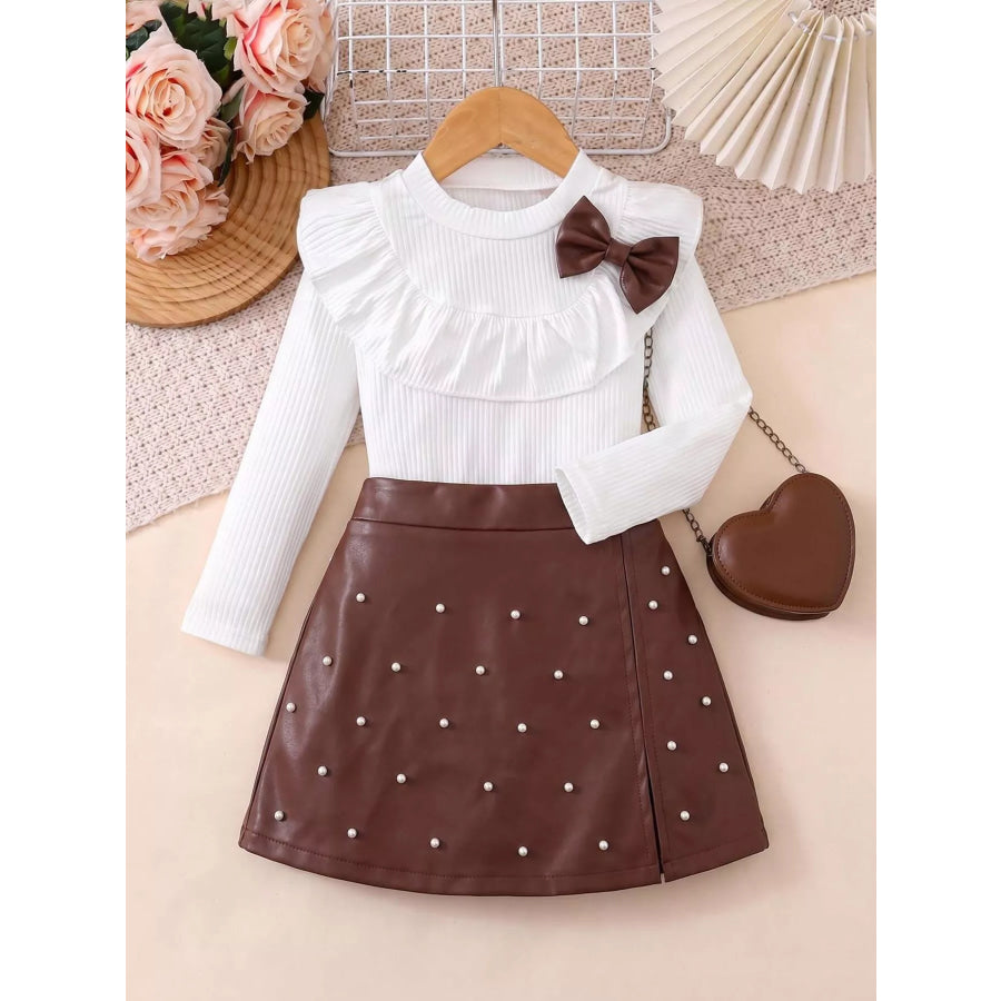 Children’s Ruffled Long Sleeve Top and Skirt Set White / 4Y Apparel and Accessories