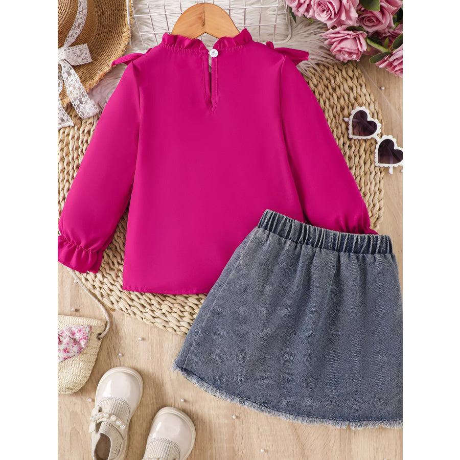 Children’s Ruffled Mesh Top and Denim Skirt Set Apparel and Accessories