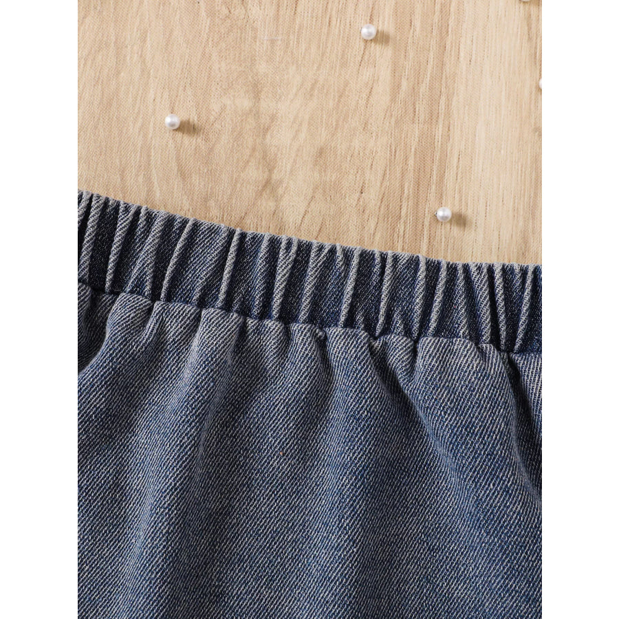 Children’s Ruffled Mesh Top and Denim Skirt Set Apparel and Accessories
