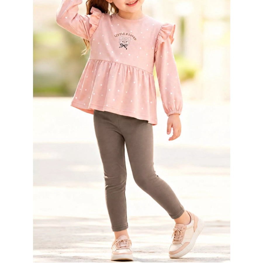 Children’s Ruffled Peplum Top and Leggings Set Dusty Pink / 2Y Apparel and Accessories