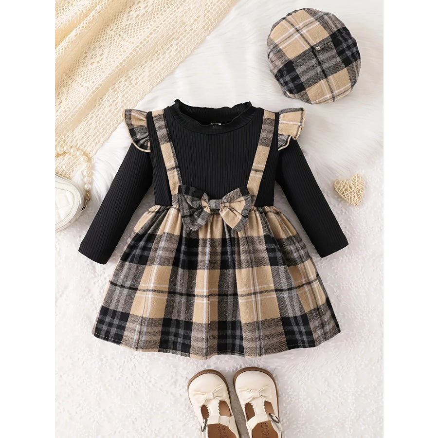 Children’s Ruffled Plaid Dress & Hat Set Black / 6-9M Apparel and Accessories