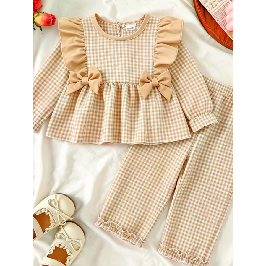 Children’s Ruffled Plaid Top and Pants Set Light Yellow / 6-12M Apparel and Accessories