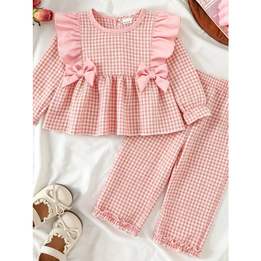Children’s Ruffled Plaid Top and Pants Set Pink / 6-12M Apparel and Accessories