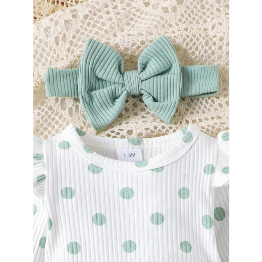 Children’s Ruffled Polka Dot Bodysuit and Pants Set with Headband Apparel and Accessories