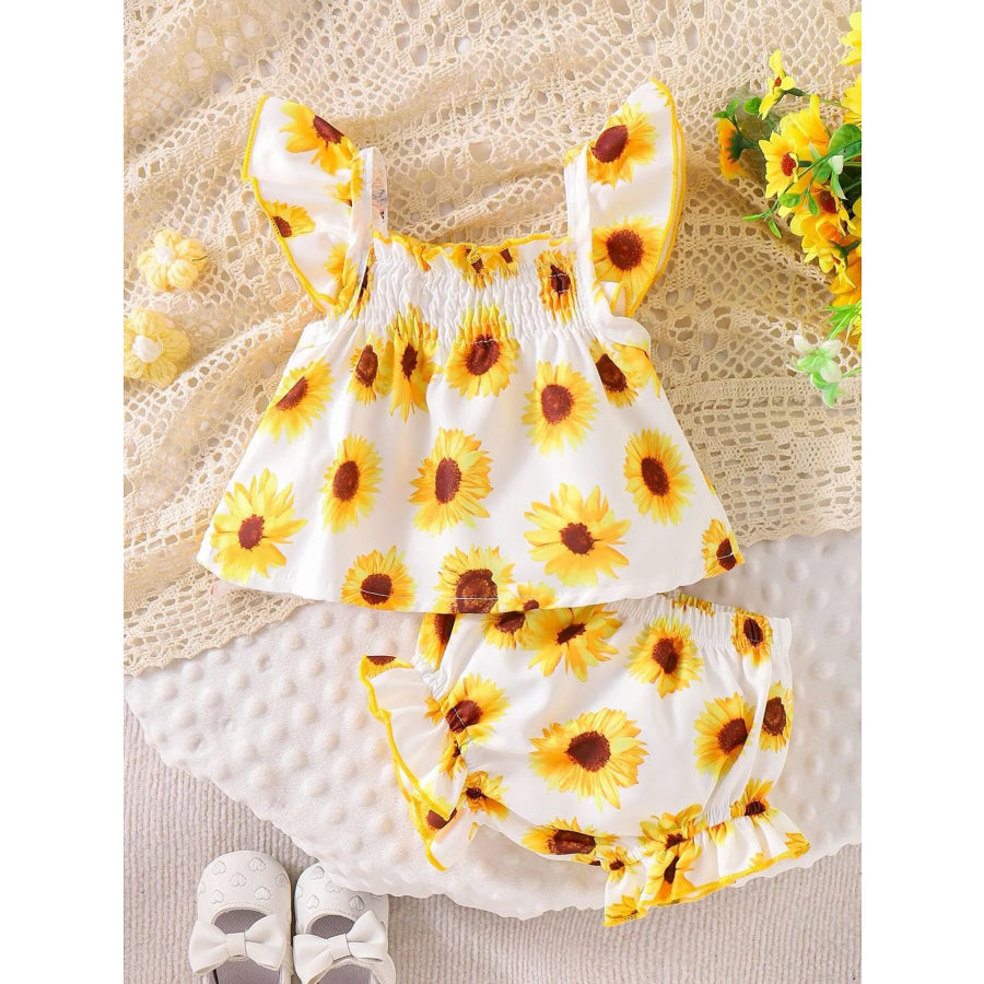 Children’s Ruffled Printed Tank and Shorts Set Chrysanthemum / 0-3M Apparel and Accessories