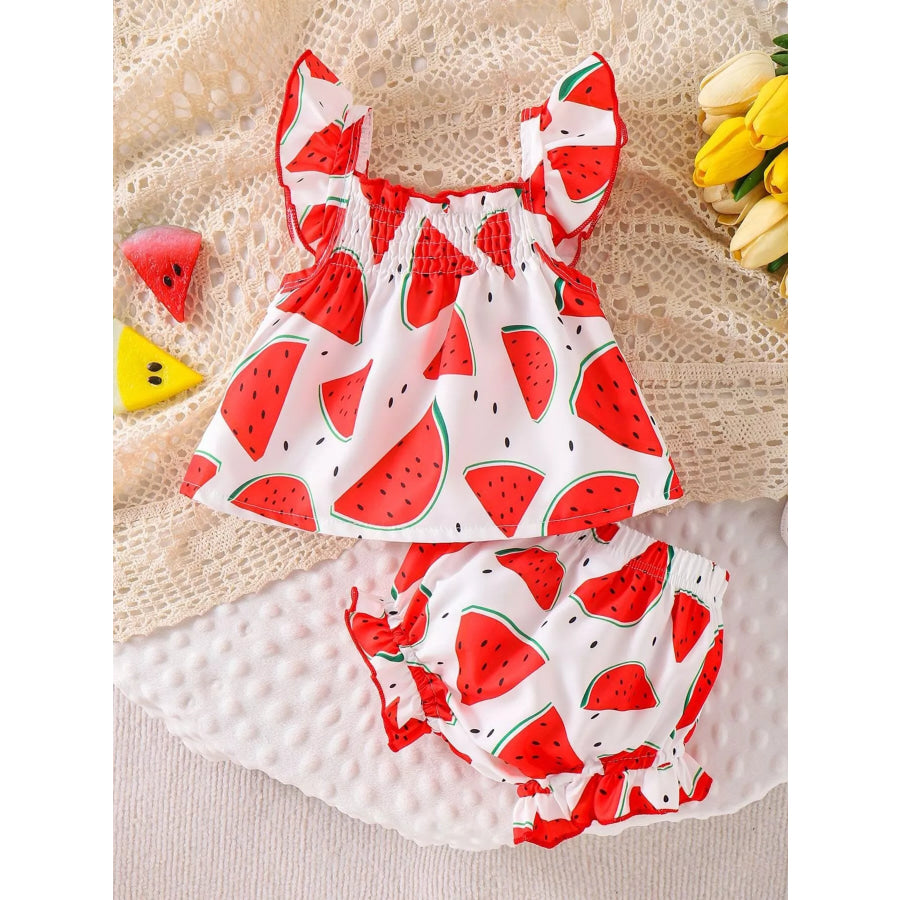 Children’s Ruffled Printed Tank and Shorts Set Watermelon / 0-3M Apparel and Accessories