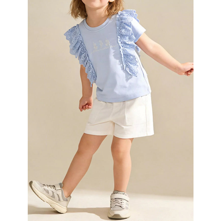 Children’s Ruffled Round Neck Short Sleeve T-Shirt Sky Blue / 3T Apparel and Accessories