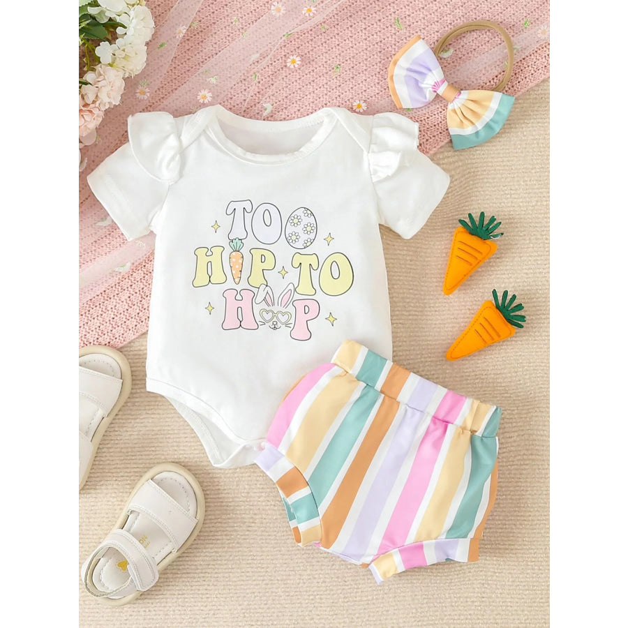 Children’s Ruffled Short Sleeve Bodysuit and Shorts Set with Headband White / 0-3M Apparel and Accessories