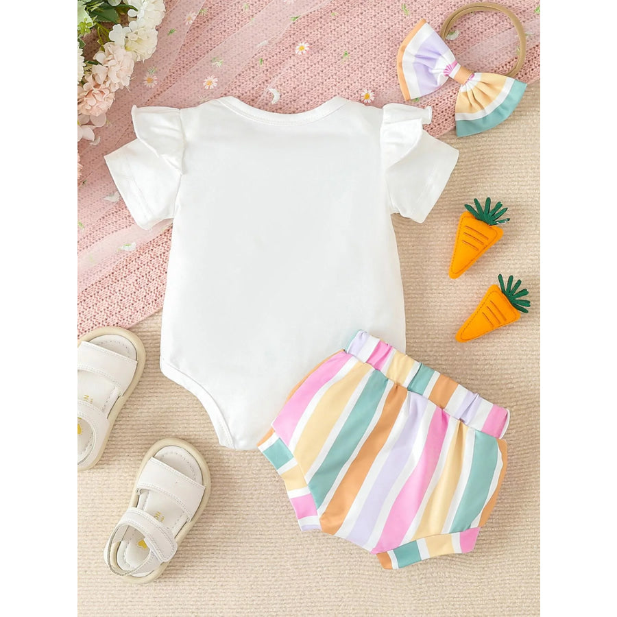 Children’s Ruffled Short Sleeve Bodysuit and Shorts Set with Headband Apparel and Accessories