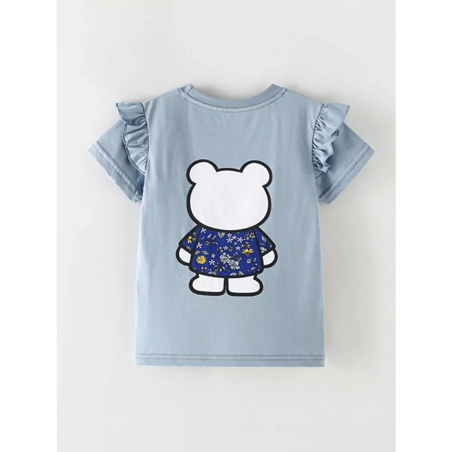 Children’s Ruffled Sleeve Bear Graphic T-Shirt Apparel and Accessories