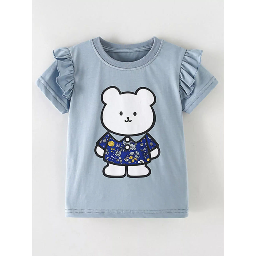 Children’s Ruffled Sleeve Bear Graphic T-Shirt Apparel and Accessories