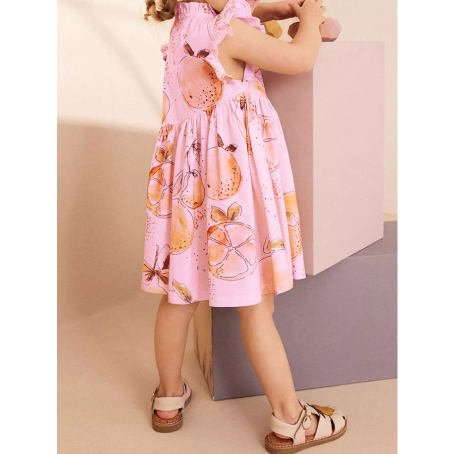 Children’s Ruffled Sleeve Fruit Print Casual Dress Apparel and Accessories