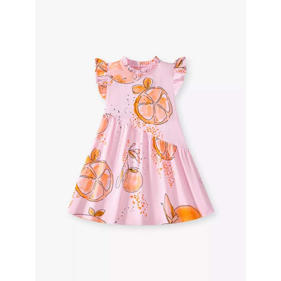 Children’s Ruffled Sleeve Fruit Print Casual Dress Apparel and Accessories