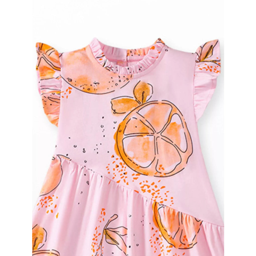 Children’s Ruffled Sleeve Fruit Print Casual Dress Apparel and Accessories