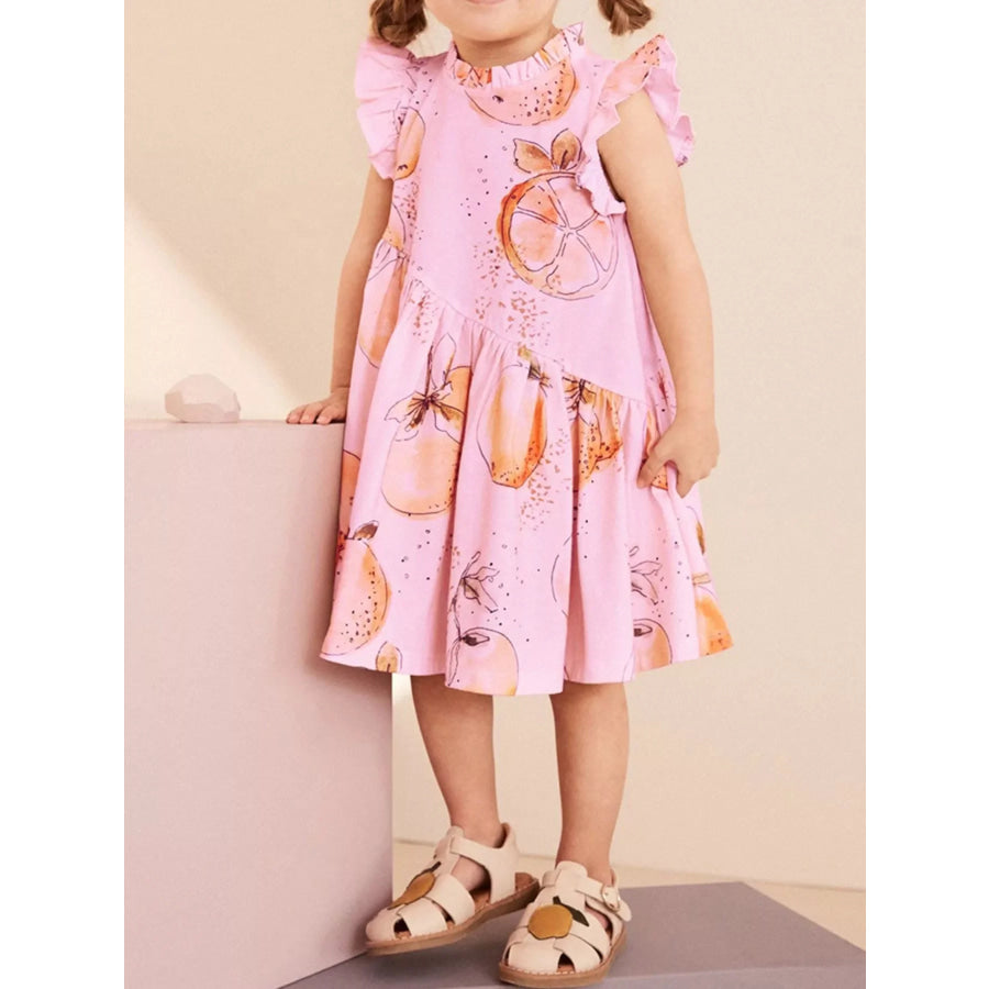Children’s Ruffled Sleeve Fruit Print Casual Dress Blush Pink / 2Y Apparel and Accessories