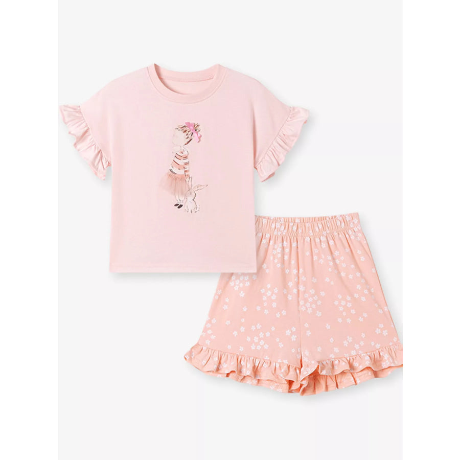 Children’s Ruffled Sleeve Graphic Tee & Floral Shorts Set Apparel and Accessories