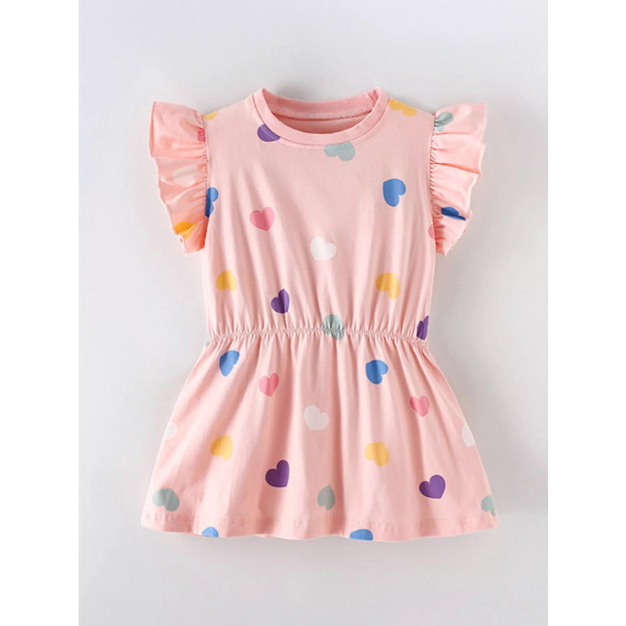 Children’s Ruffled Sleeve Heart Print Casual Dress Apparel and Accessories