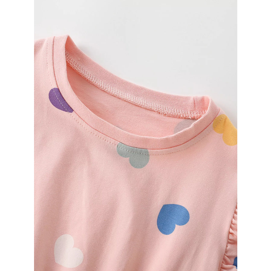 Children’s Ruffled Sleeve Heart Print Casual Dress Apparel and Accessories
