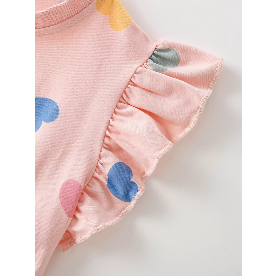Children’s Ruffled Sleeve Heart Print Casual Dress Apparel and Accessories