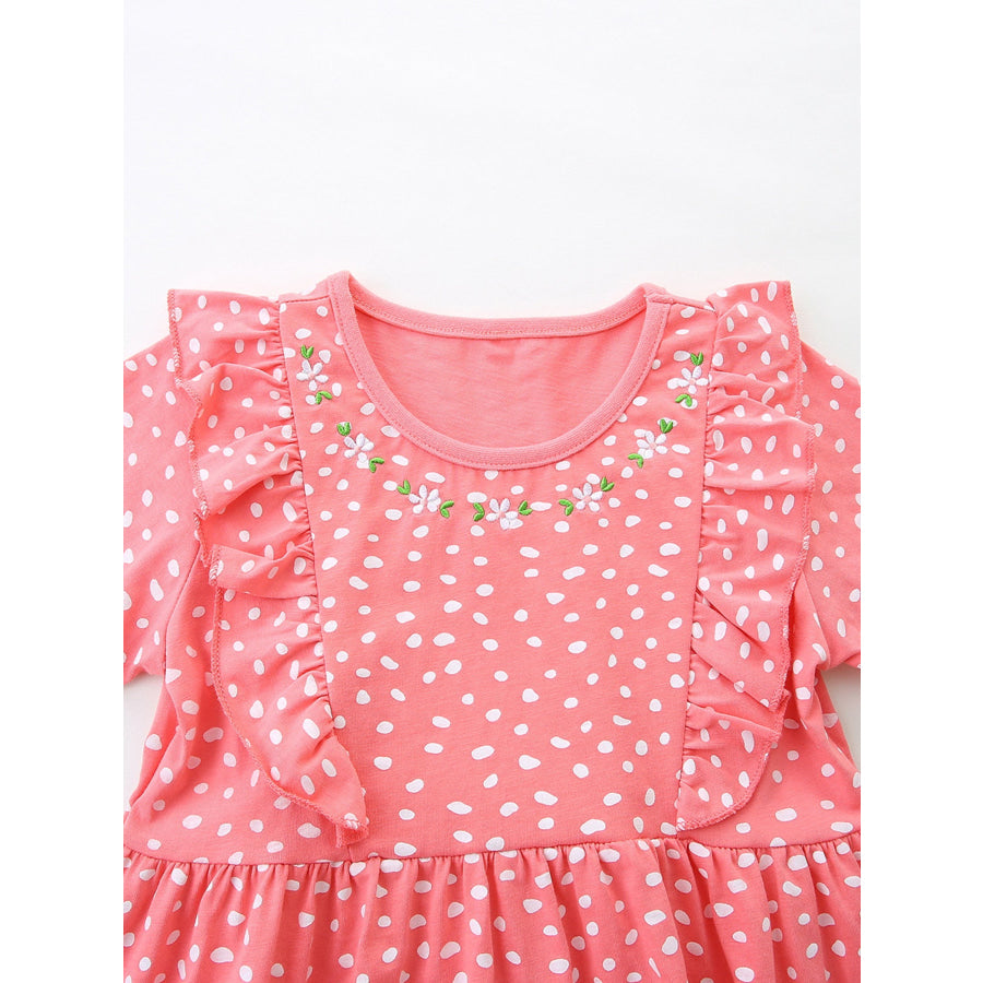Children’s Ruffled Sleeve Polka Dot Embroidered Dress Apparel and Accessories