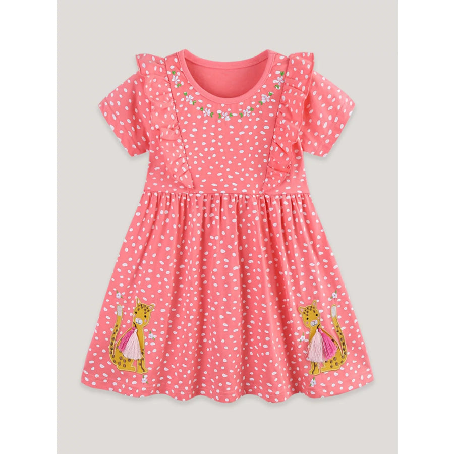 Children’s Ruffled Sleeve Polka Dot Embroidered Dress Apparel and Accessories