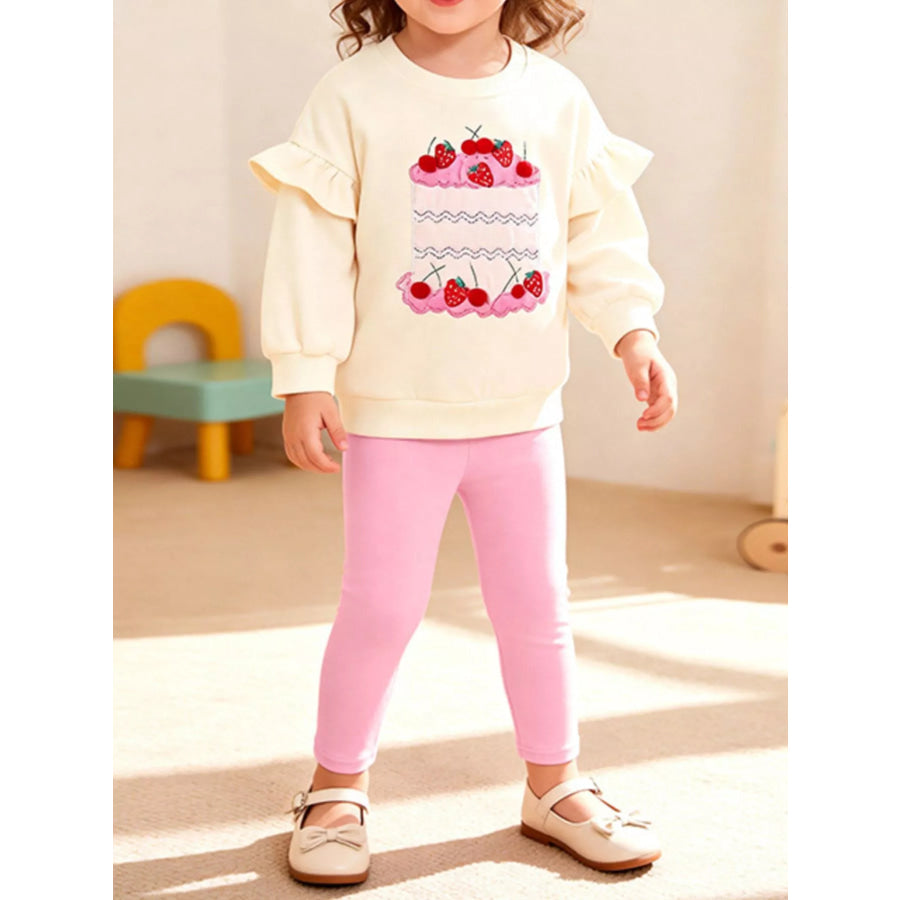 Children’s Ruffled Strawberry Top and Pants Set Cream / 2Y Apparel and Accessories