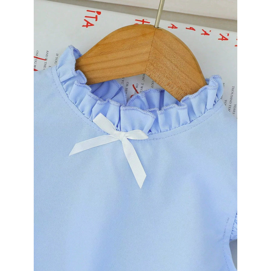 Children’s Ruffled Top & Denim Patchwork Pleated Skirt Set Light Blue / 4Y Apparel and Accessories