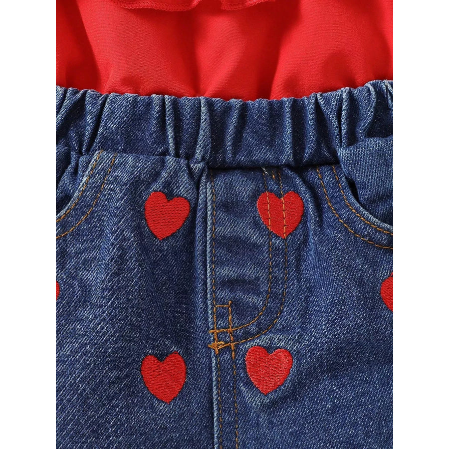Children’s Ruffled Top & Heart Embroidered Denim Shorts Set Apparel and Accessories