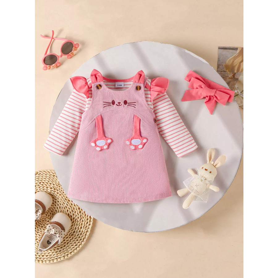 Children’s Ruffled Trim Bodysuit and Dress Set with Headband Apparel and Accessories