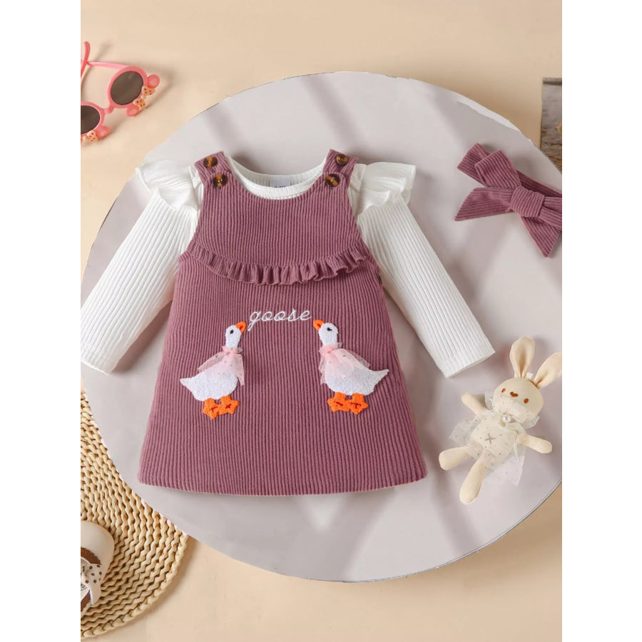 Children’s Ruffled Trim Bodysuit and Dress Set with Headband Apparel and Accessories