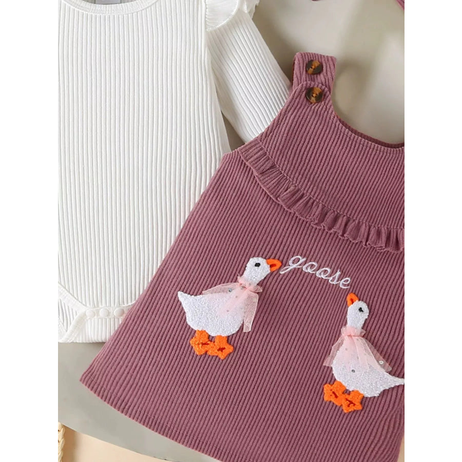 Children’s Ruffled Trim Bodysuit and Dress Set with Headband Apparel and Accessories