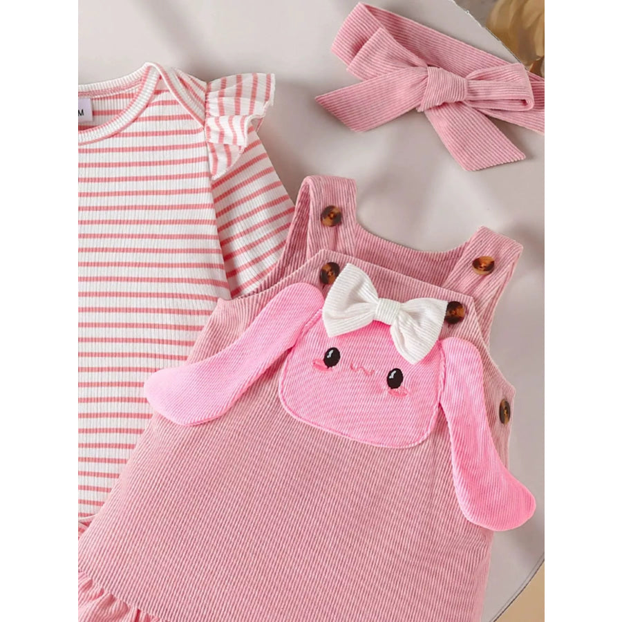 Children’s Ruffled Trim Bodysuit and Dress Set with Headband Apparel and Accessories
