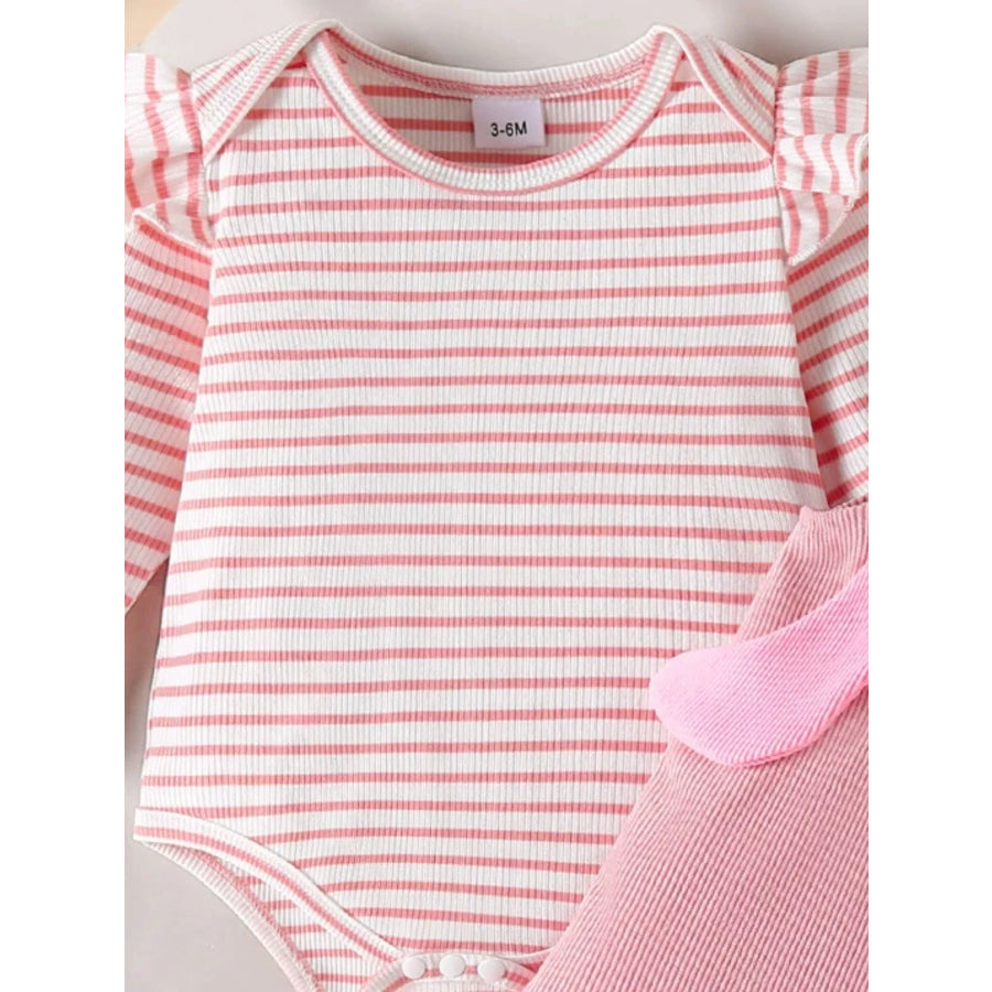 Children’s Ruffled Trim Bodysuit and Dress Set with Headband Apparel and Accessories