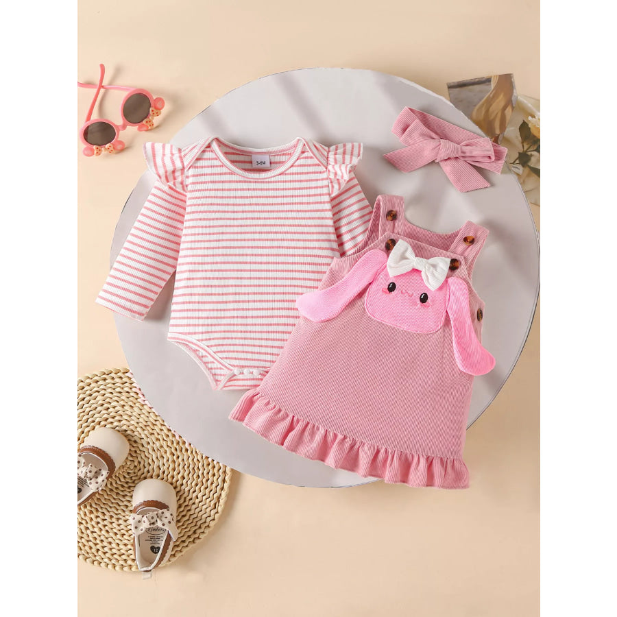 Children’s Ruffled Trim Bodysuit and Dress Set with Headband Blush Pink / 0-3M Apparel and Accessories