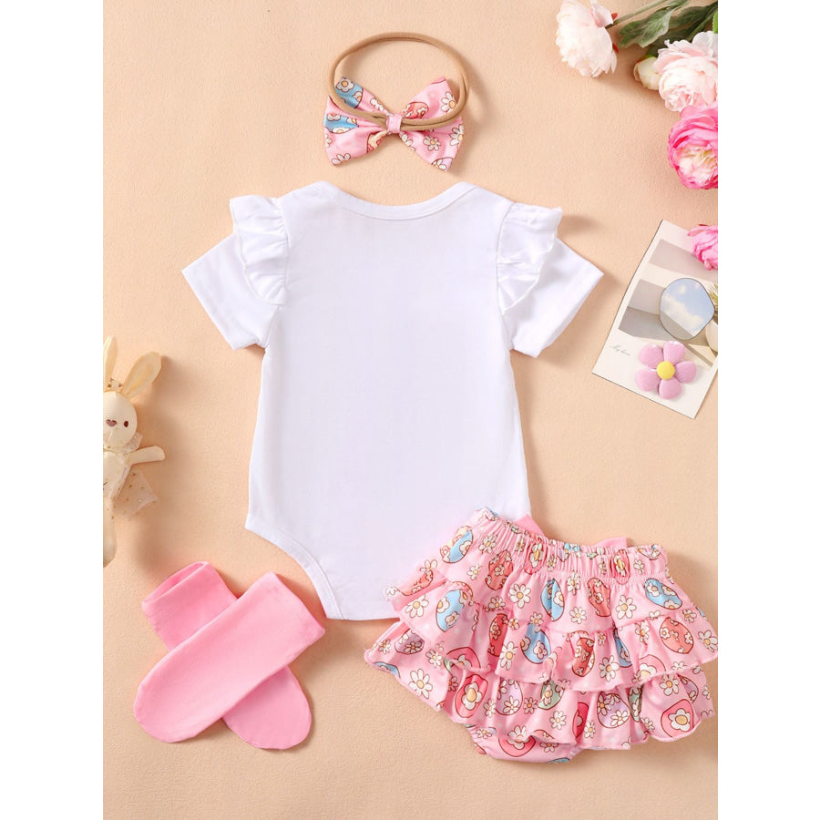 Children’s Ruffled Trim Bodysuit and Skirt Set with Headband Apparel and Accessories