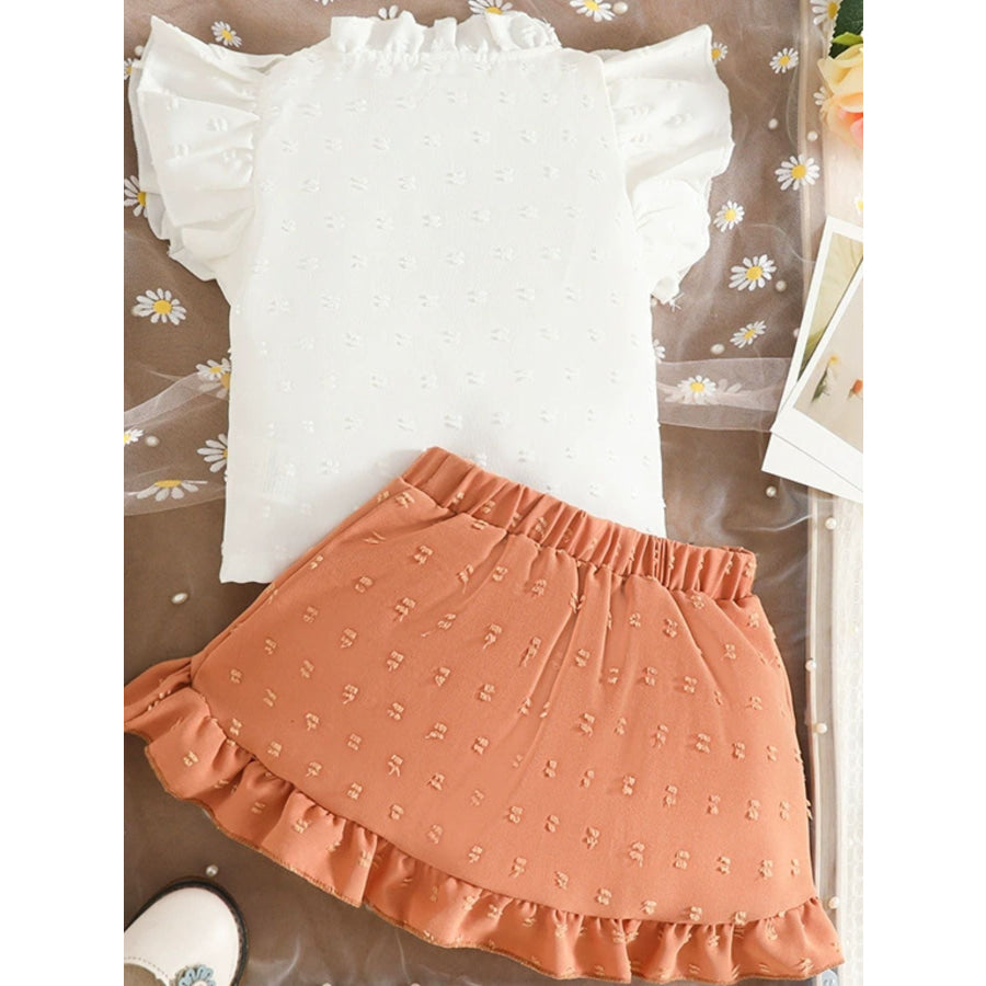 Children’s Ruffled Trim Bowknot Blouse & Ruffle Hem Skirt Set Apparel and Accessories