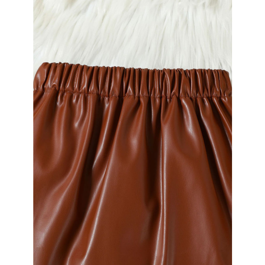 Children’s Ruffled Trim Ribbed Top & Faux Leather Skirt Set Apparel and Accessories