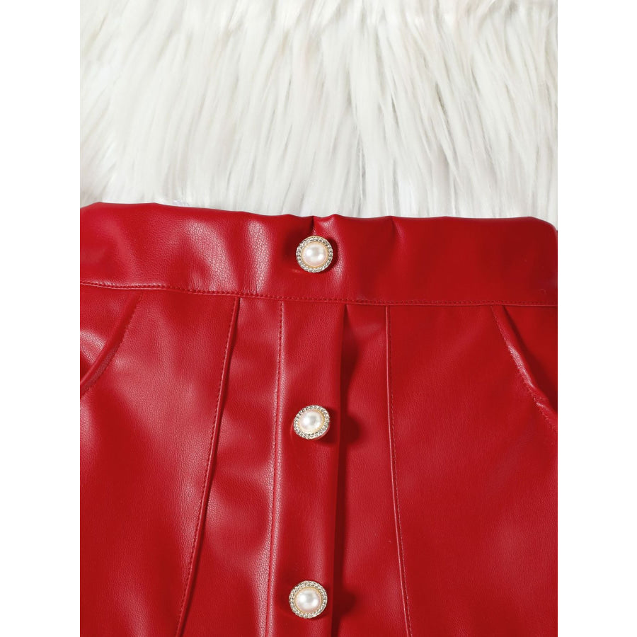 Children’s Ruffled Trim Ribbed Top & Faux Leather Skirt Set Apparel and Accessories