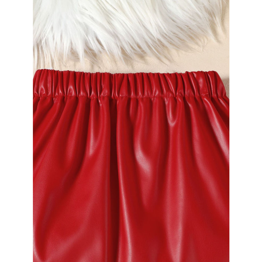 Children’s Ruffled Trim Ribbed Top & Faux Leather Skirt Set Apparel and Accessories