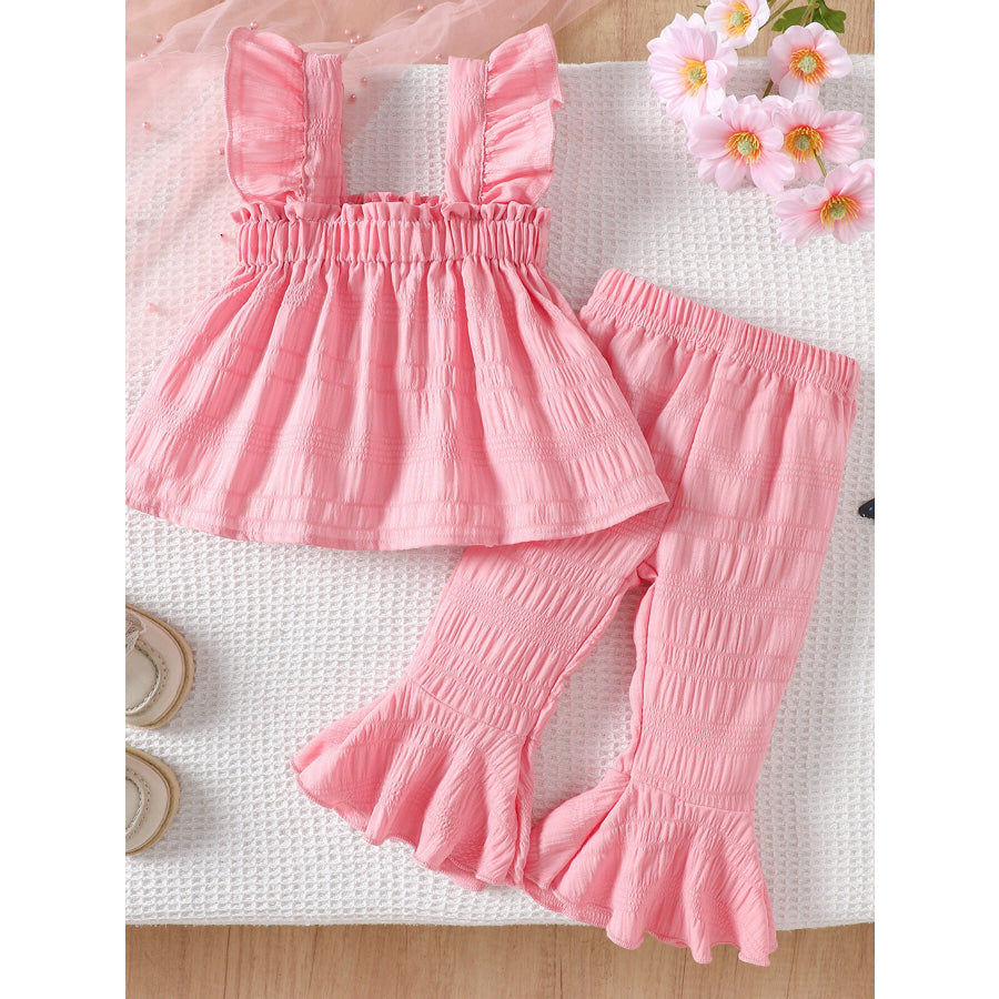 Children’s Ruffled Trim Textured Top and Pants Set Apparel and Accessories
