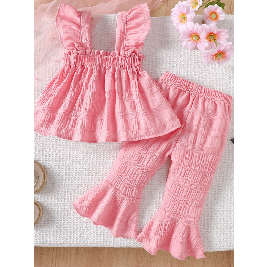 Children’s Ruffled Trim Textured Top and Pants Set Pink / 3-6M Apparel and Accessories