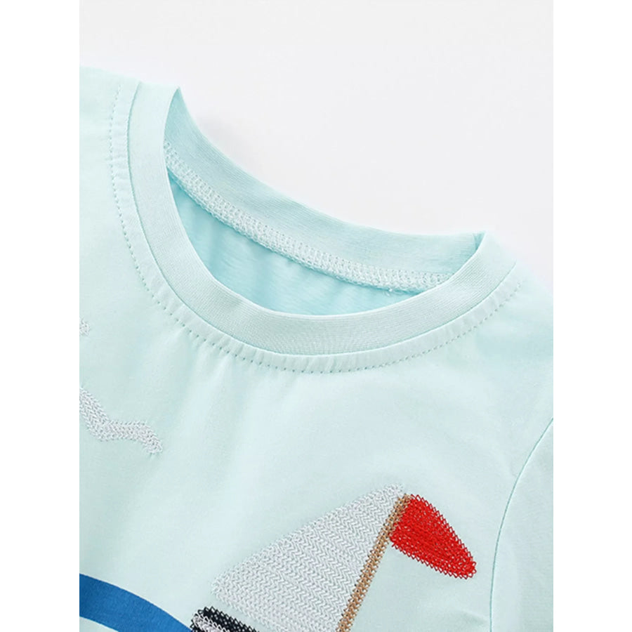 Children’s Sailboat Embroidered Short Sleeve T-Shirt Apparel and Accessories