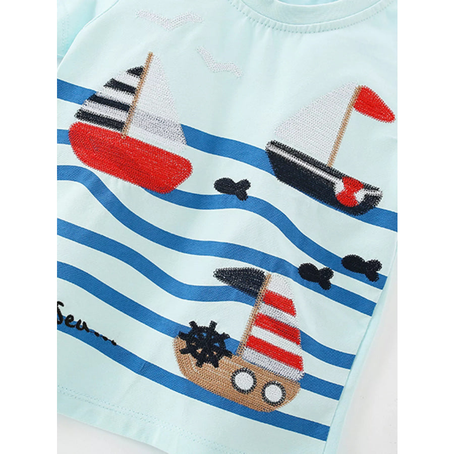 Children’s Sailboat Embroidered Short Sleeve T-Shirt Apparel and Accessories