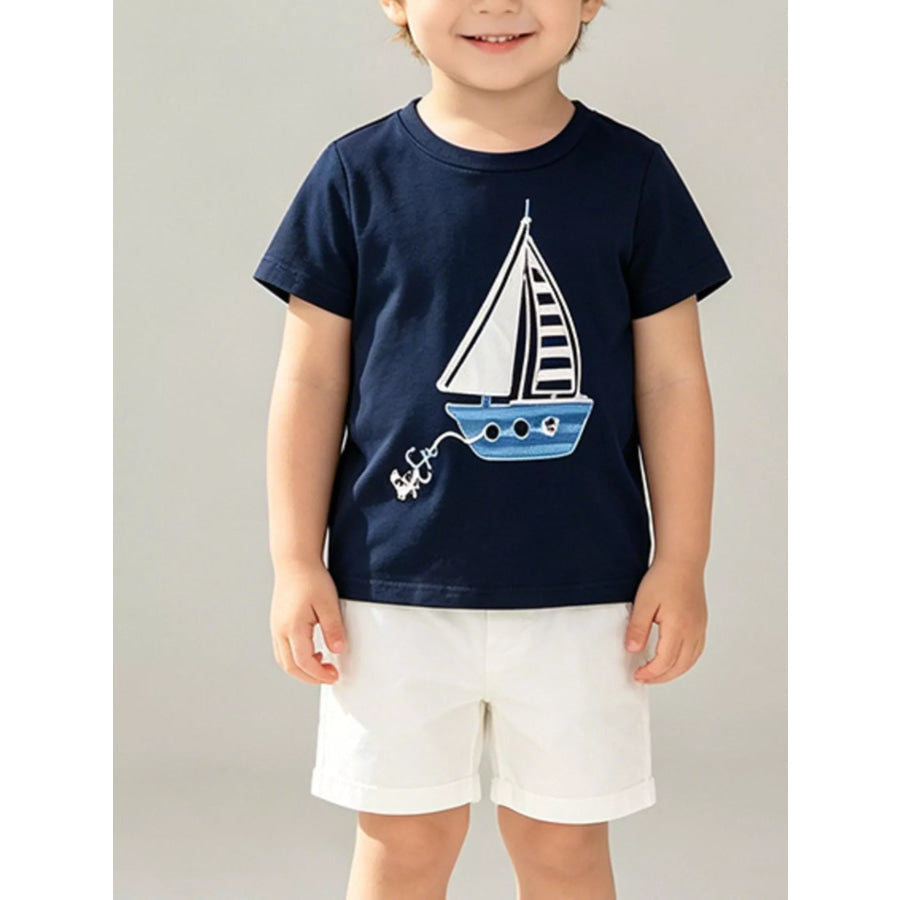Children’s Sailboat Graphic Round Neck T-Shirt Apparel and Accessories