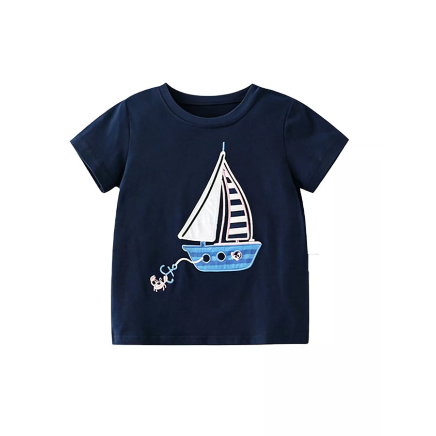 Children’s Sailboat Graphic Round Neck T-Shirt Apparel and Accessories