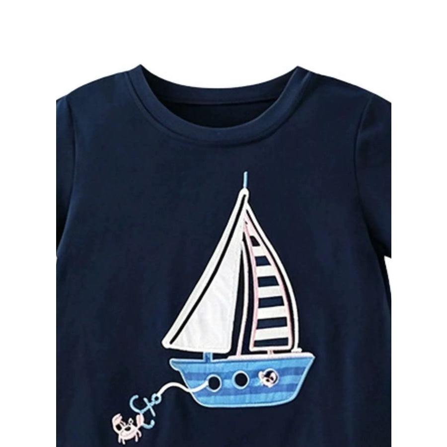 Children’s Sailboat Graphic Round Neck T-Shirt Apparel and Accessories