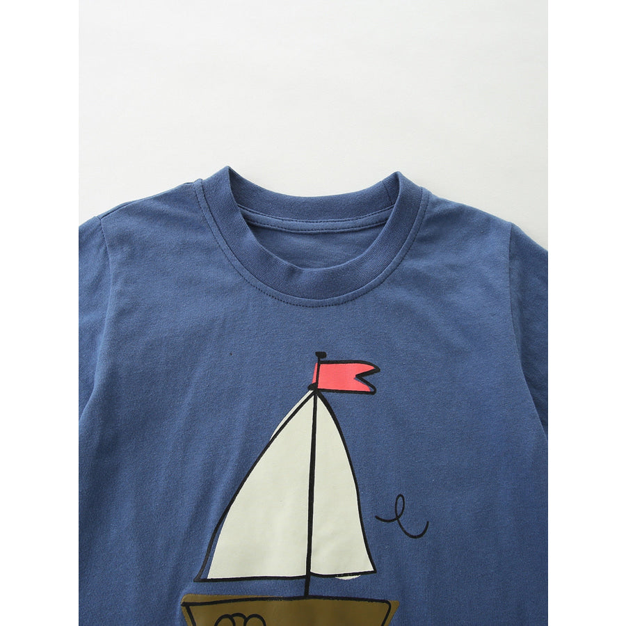 Children’s Sailboat Graphic Tee and Striped Shorts Set Apparel and Accessories