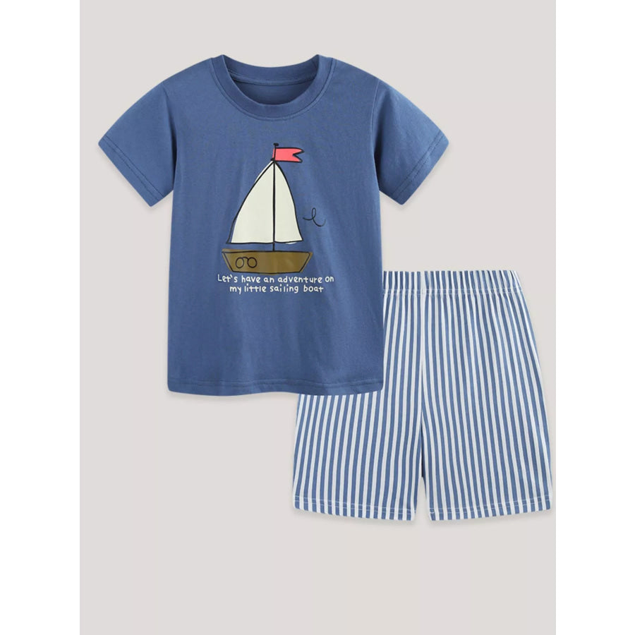 Children’s Sailboat Graphic Tee and Striped Shorts Set Apparel and Accessories