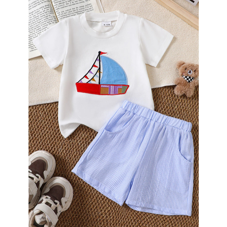 Children’s Sailboat Tee and Striped Shorts Set White / 0-6M Apparel and Accessories